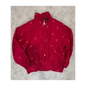 Mureli Vintage Red Windbreaker Silk Bomber Jacket